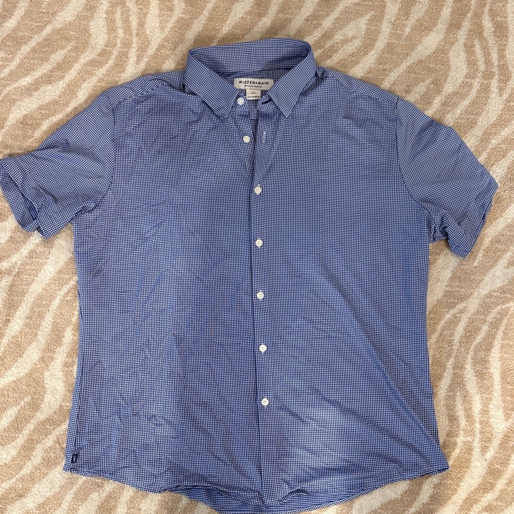 Mizzen+Main Navy Checkered Button Down Shirt